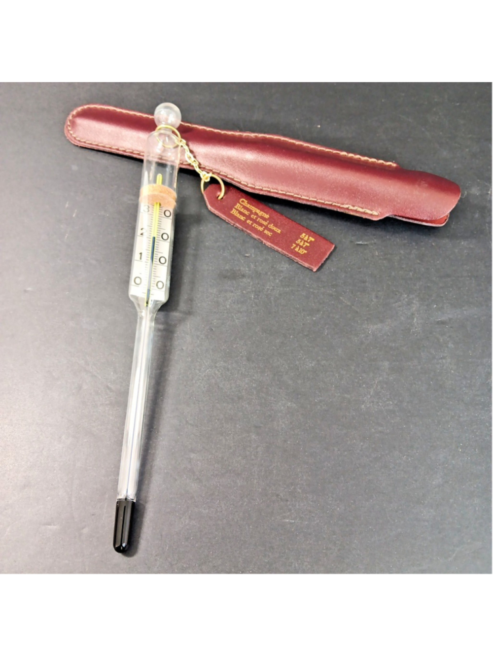 Vintage Champagne And Wine Making Thermometer in Leather Pouch Rare France
